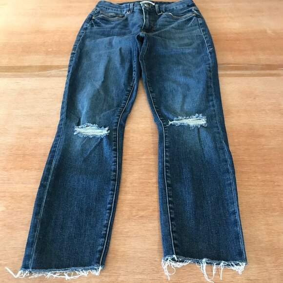 Good American Good Legs Jeans Women 6/28 Blue Distressed Raw Hem Medium Wash - Picture 1 of 13